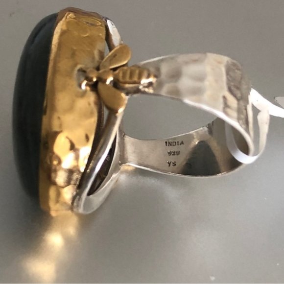 YS INDIA Oval Labradorite Bee Light Blue Ring sterling silver 925 & Brass sz.9 - Picture 11 of 16